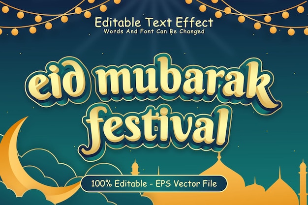 Eid Mubarak Festival Editable Text Effect 3 Dimension Emboss Modern Style