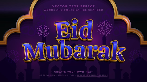 Vector eid mubarak festive islamic greeting text effect vector graphic style