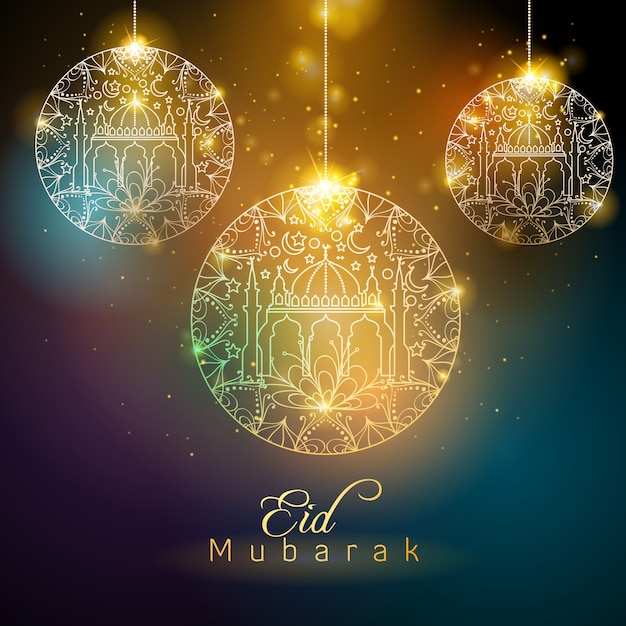 eid mubarak floral background glow mosque decoration