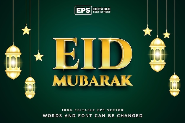 Eid Mubarak Golden 3D Text Effect Premium Vector Eps