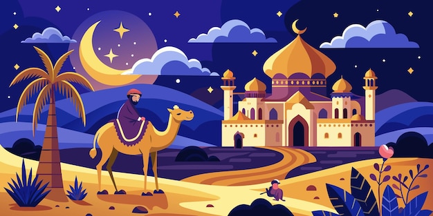 eid mubarak greeting card template night illustrate