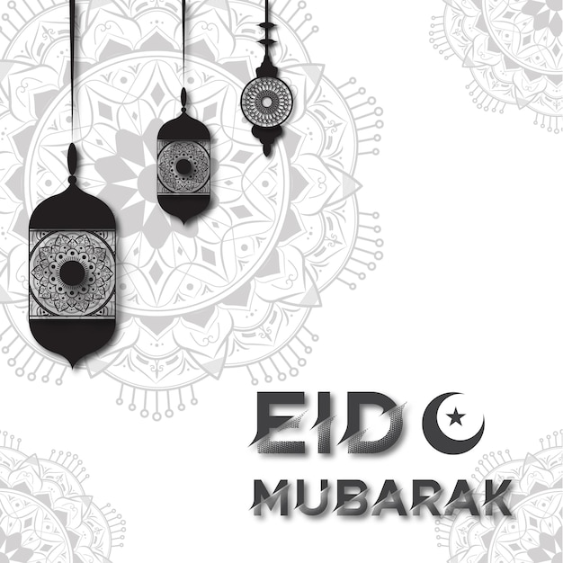 Eid mubarak greetings with islamic mandala pattern with lantern