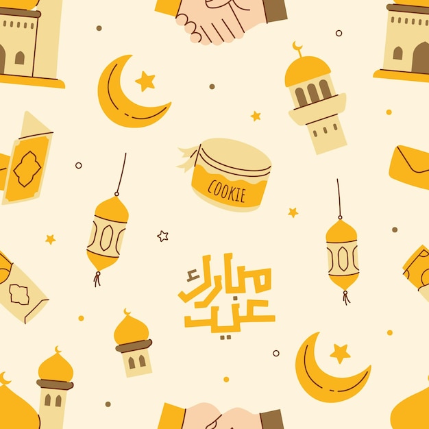 Eid mubarak islamic celebration object seamless pattern