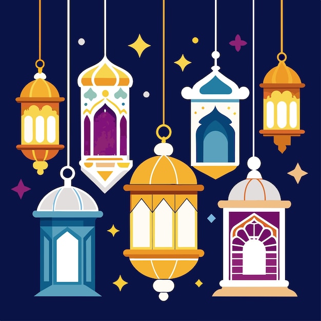 Eid Mubarak Islamic Template Lanterns Ramadan Kareem Al Adha Al Fitr with Mosque