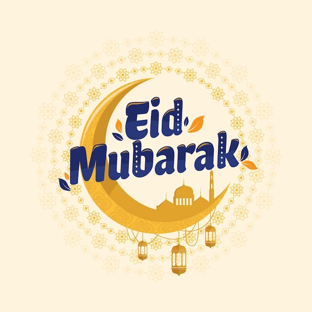 Eid mubarak moon flat design