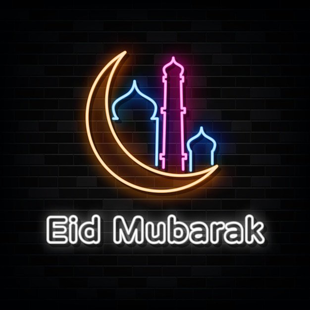 eid mubarak neon sign design element light banner announcement neon signboard