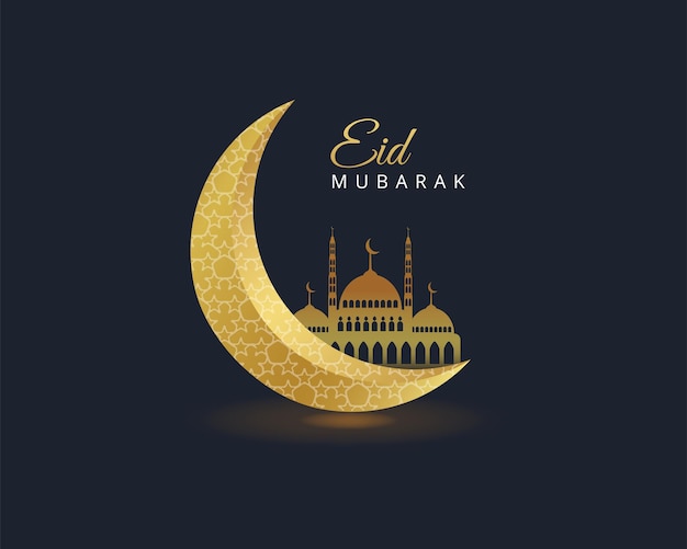 Vector eid mubarak or ramadan kareem on islamic design concept with a moon on color background