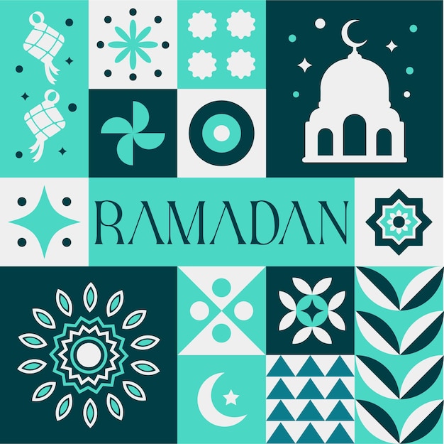 Eid Mubarak Ramadan seamless pattern in scandinavian style postcard with Retro clean concept design