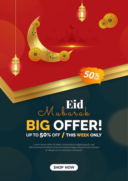 Vector eid mubarak social media big sale poster or banner vector illustration