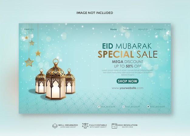 Eid mubarak special sale web banner template