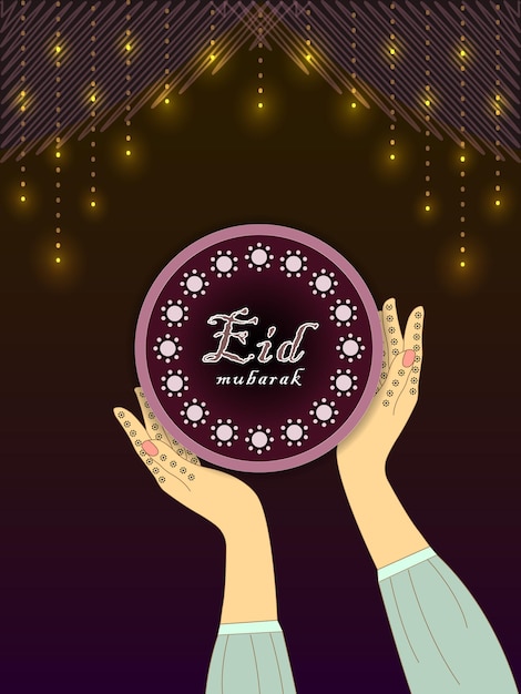 eid mubarak template with henna hands eid greeting card for muslims with henna hands