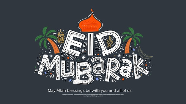 Eid Mubarak vector illustration background design with hand draw style concept