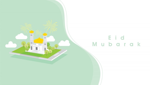 Eid Mubarak vector illustration with isometric design 