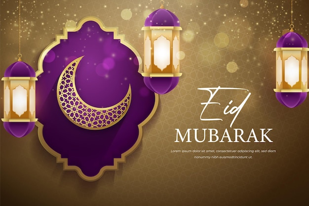 Eid mubarak with Elegant Glowing Moon Greeting Card Template