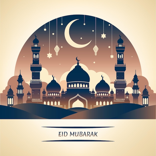 Eid poster background Crescent moon and lantern abstract design