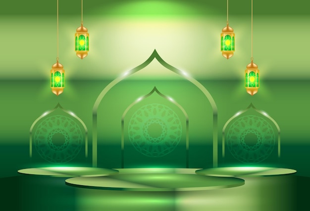 eid ramadan kareem banner with podium platform for product display