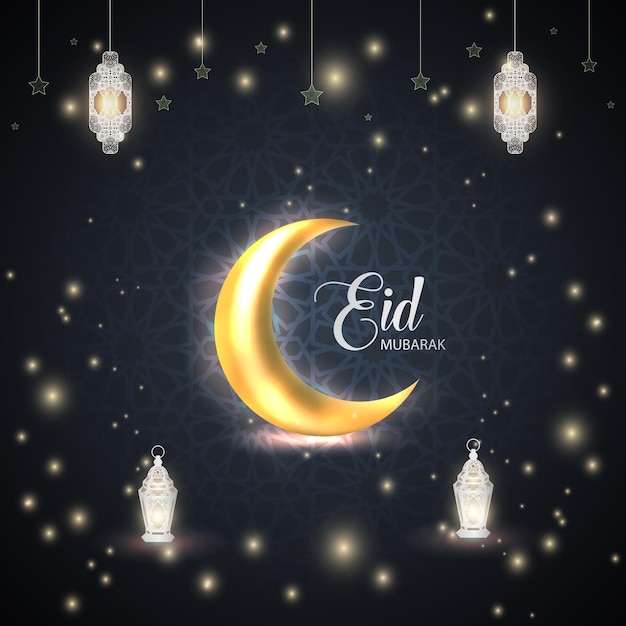 Eid Ul Fitr Mubarak Islamic Celebration. Ornament moon stars lantern background design vector 01