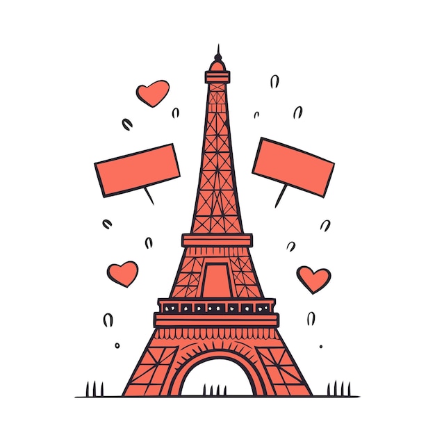 Eiffel tower Architecture city symbol of France famous tower cartoon handdrawn