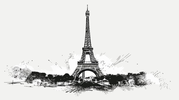 Eiffel Tower Black and White Illustration