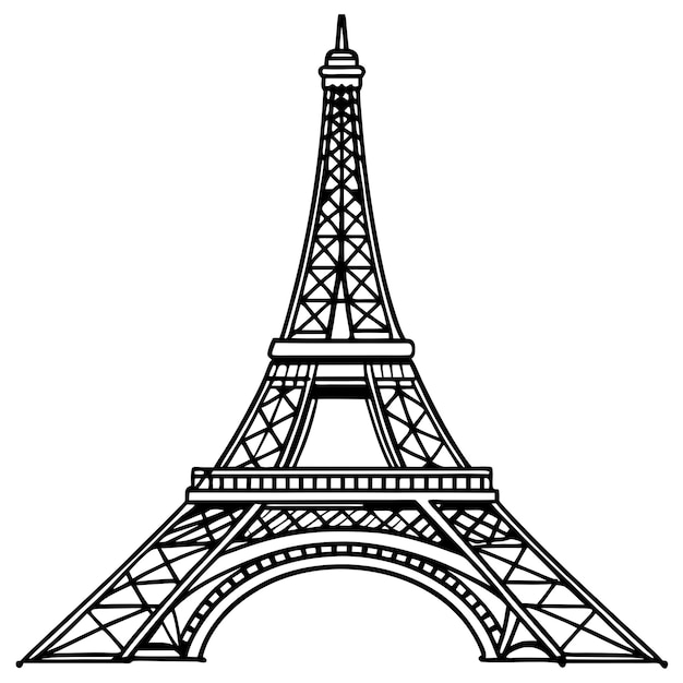 Eiffel Tower Coloring page for kids Eiffel Tower line art vector illustration