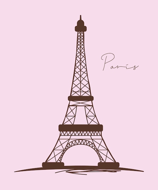 Vector eiffel tower france paris world famous buildings monochrome vector illustration