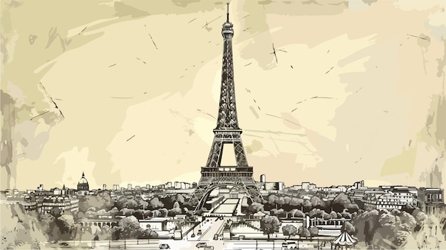 Eiffel Tower French Landmark Hand Drawn Illustration