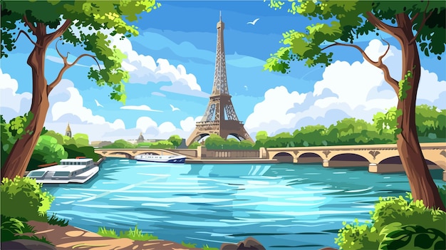 Vector eiffel tower paris france beautiful view vector