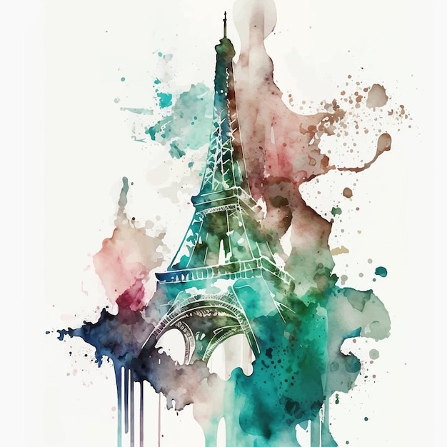 Eiffel Tower Paris watercolor paint