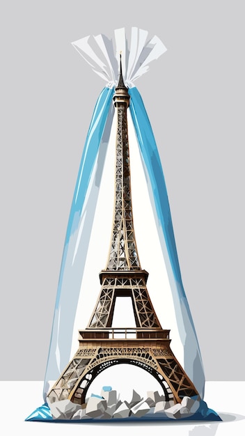 Vector eiffel tower in a plastic bag illustration cartoon drawing artwork vector