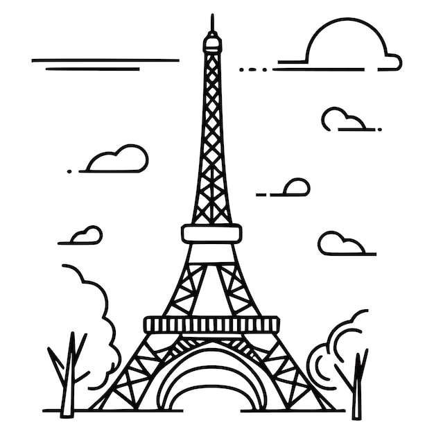 Vector eiffel tower silhouette and hand sketched icons