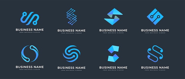 Eight alternative digital technology logos with the initials S