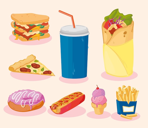 Eight fast food plates