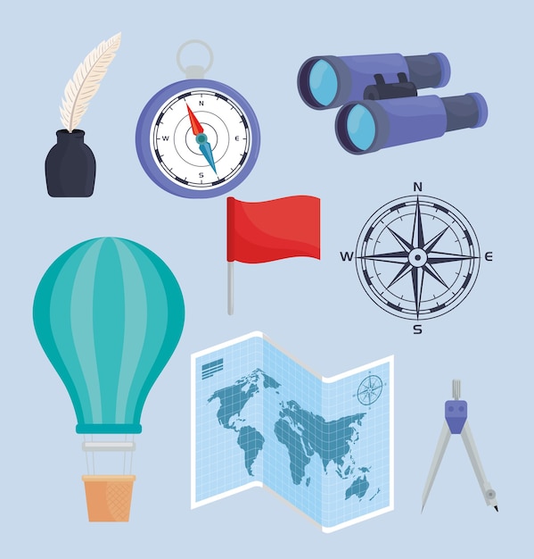 Eight geography supplies icons