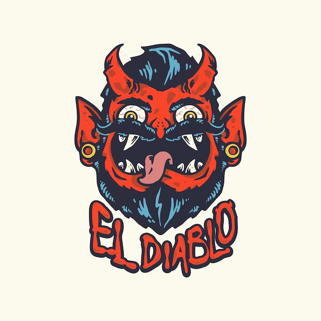 El diablo cartoon cute satan face illustration