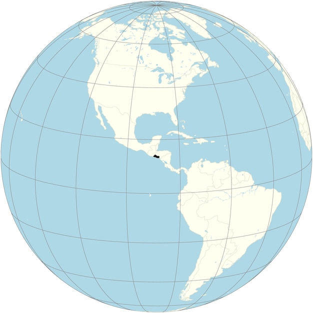 El Salvador featured at the center of the orthographic projection of the world map highlighting its