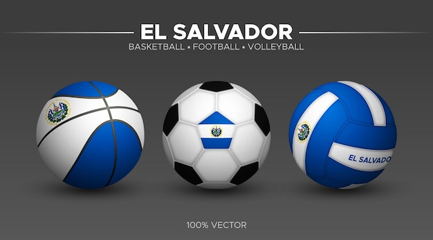 Vector el salvador flag basketball football volleyball balls mockup 3d vector sport illustration isolated