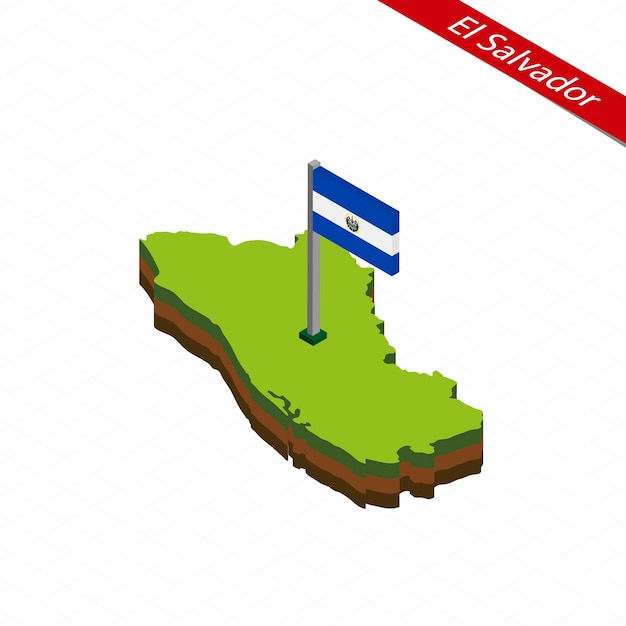 El Salvador Isometric map and flag Vector Illustration