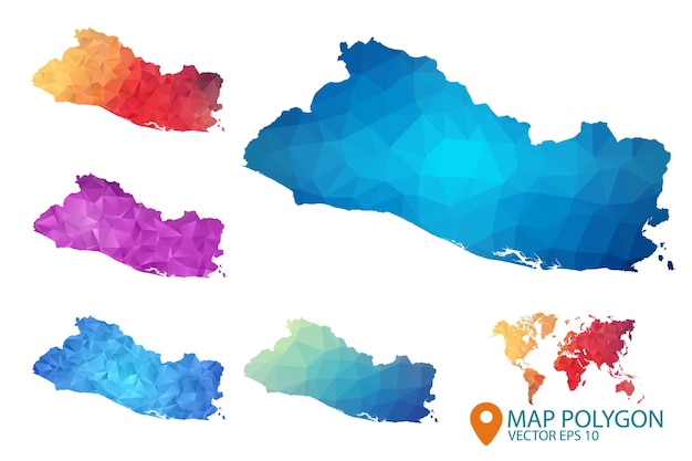 El Salvador Map Set of geometric rumpled triangular low poly style gradient graphic background