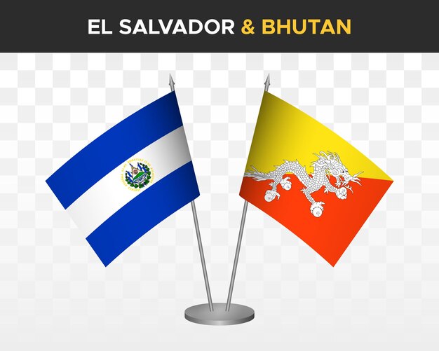 El Salvador vs bhutan desk flags mockup isolated 3d vector illustration table flags