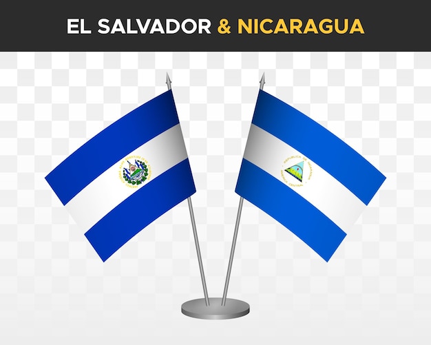 El Salvador vs nicaragua desk flags mockup isolated 3d vector illustration table flags