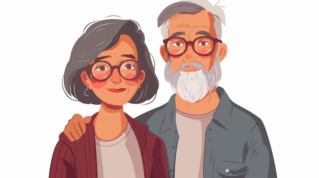 Vector elderly couple engaging with camera in handdrawn vector illustration