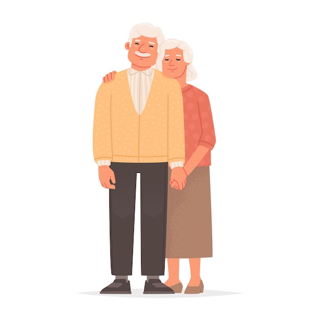 Elderly couple holding handsGrandmother and grandfather are standing together on a white background