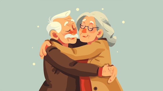 Vector elderly couple hugging with love