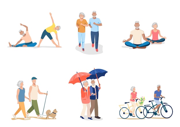 Vector the elderly couple lead an active lifestyle vector set