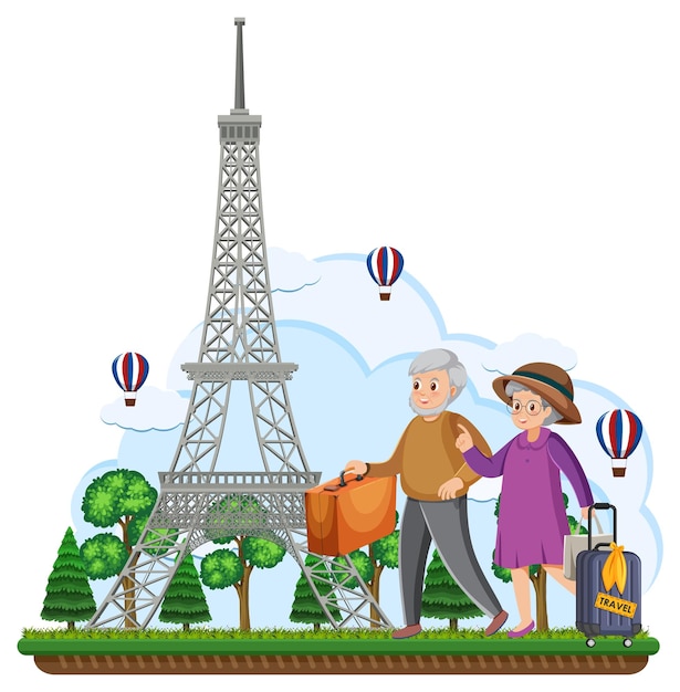 Elderly couple travel Paris