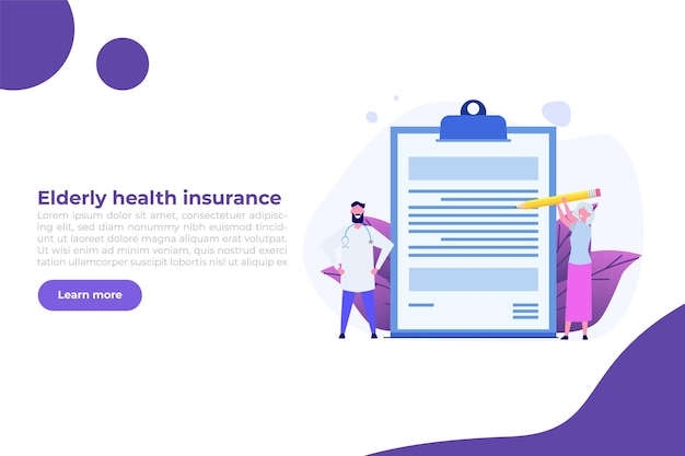 Elderly health insurance concept. Vector illustration in flat style.