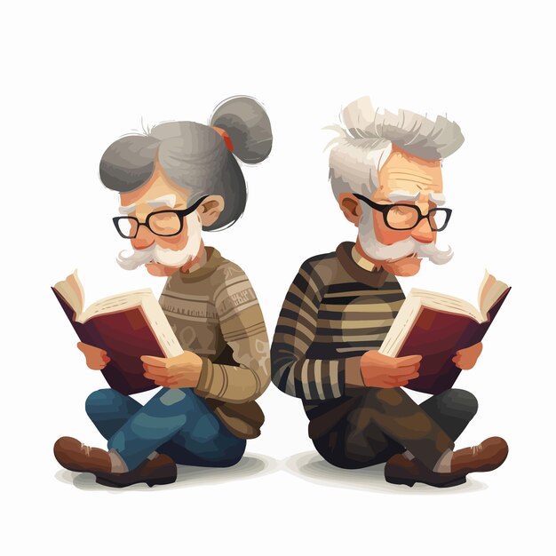 Vector elderly_man_and_woman_reading_book_vector