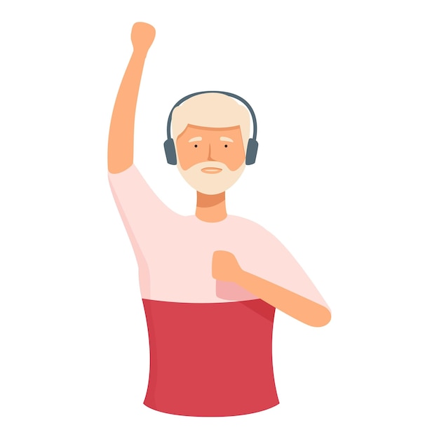 Vector elderly man enjoying music with headphones