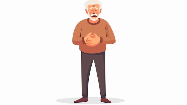 Vector elderly man holding stomach in pain health problem image for medical professionals