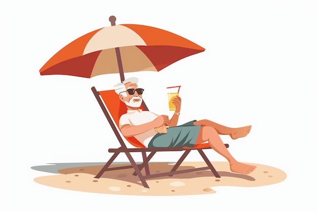 Elderly Man Relaxing On The Beach